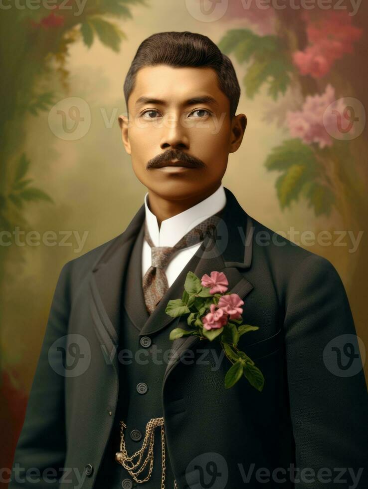 Asian man from the early 1900s colored old photo AI Generative