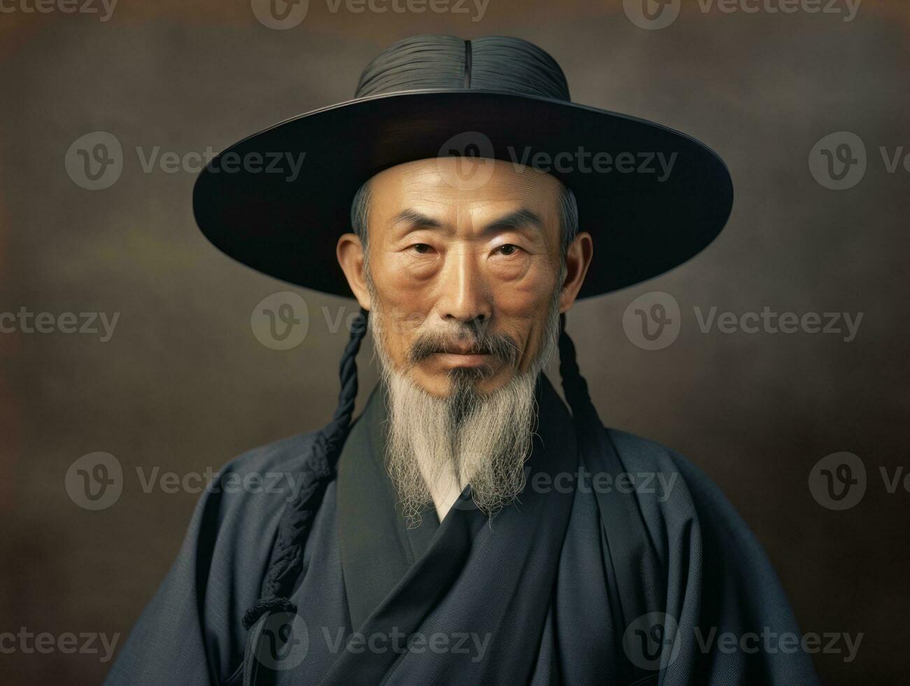 Asian man from the early 1900s colored old photo AI Generative