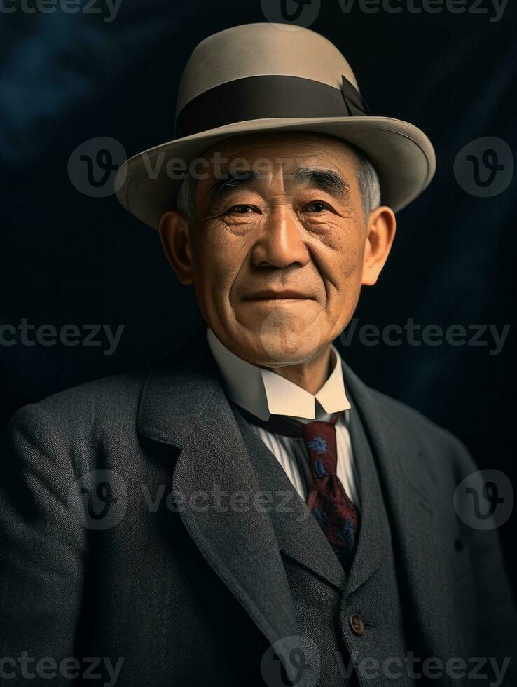 Asian man from the early 1900s colored old photo AI Generative