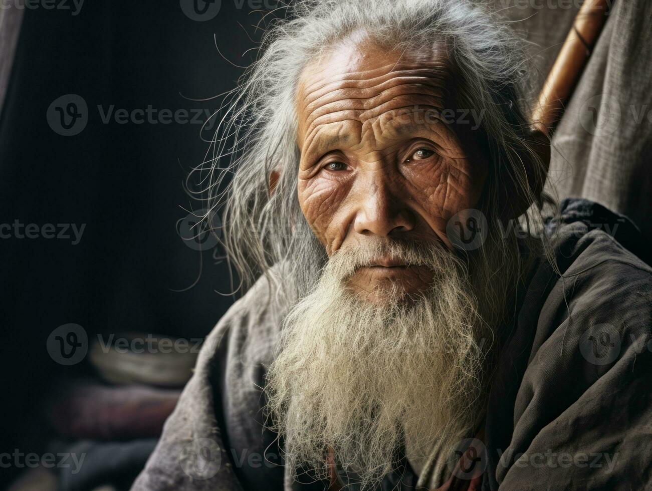 Asian man from the early 1900s colored old photo AI Generative