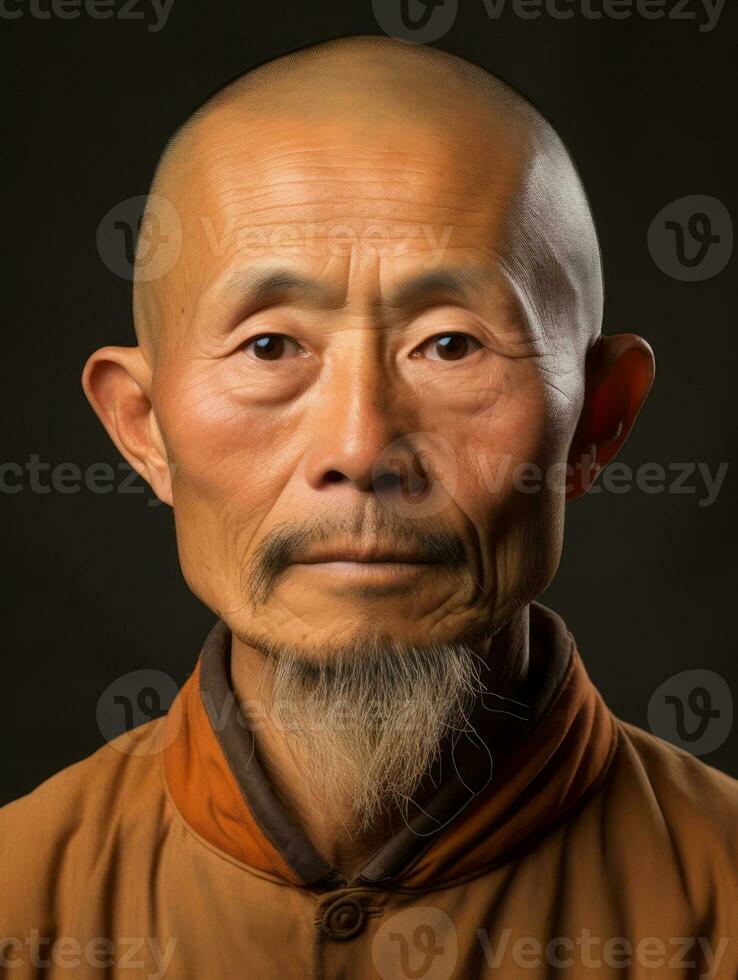 Asian man from the early 1900s colored old photo AI Generative