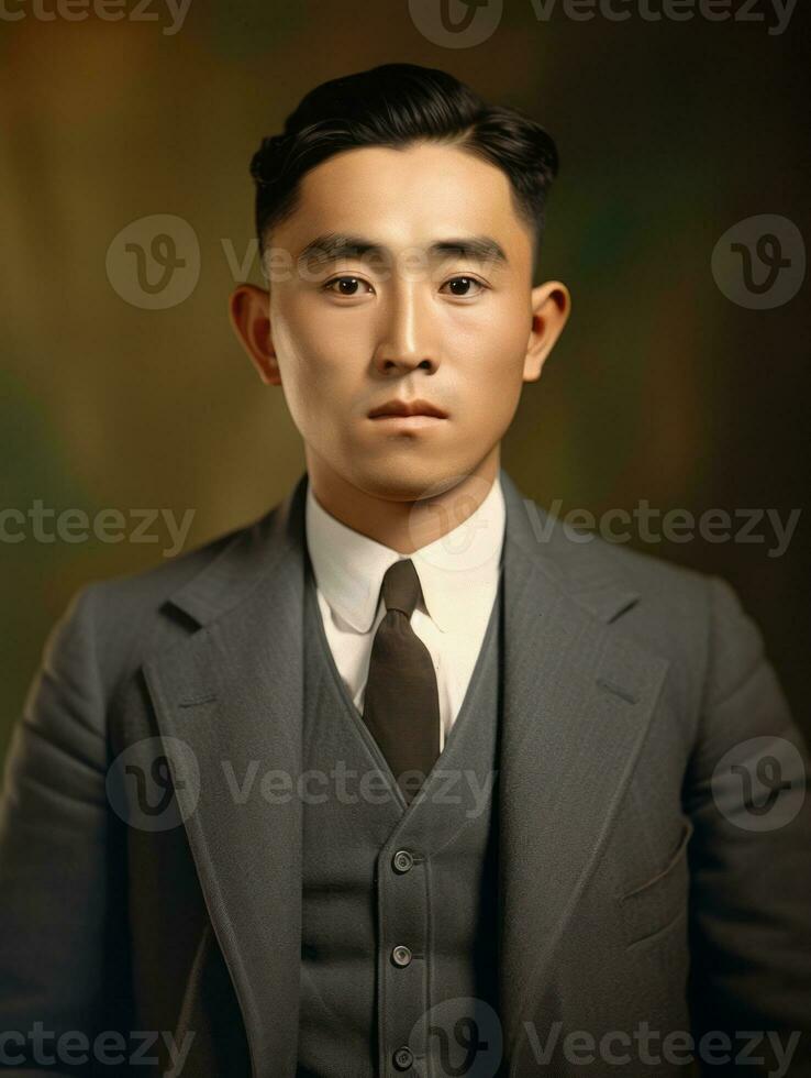 Asian man from the early 1900s colored old photo AI Generative