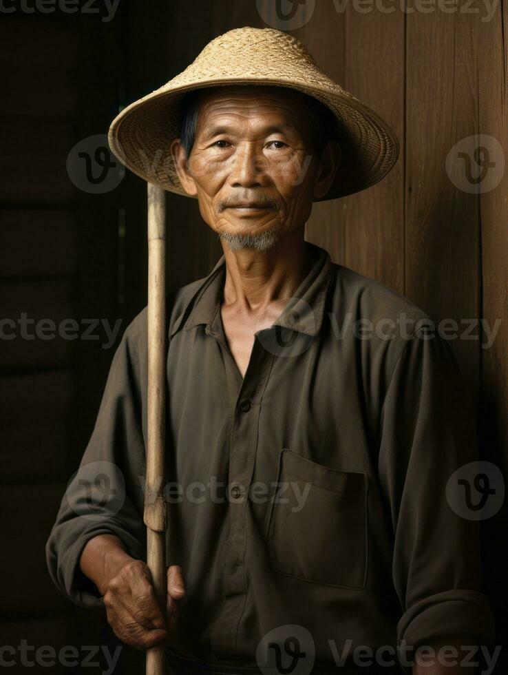 Asian man from the early 1900s colored old photo AI Generative