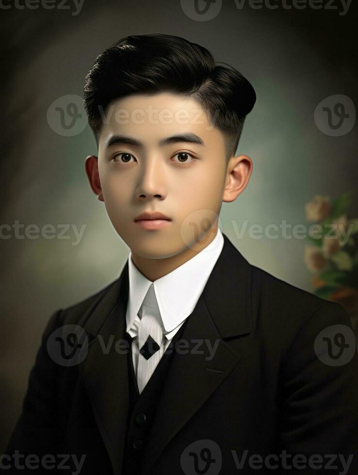 Asian man from the early 1900s colored old photo AI Generative