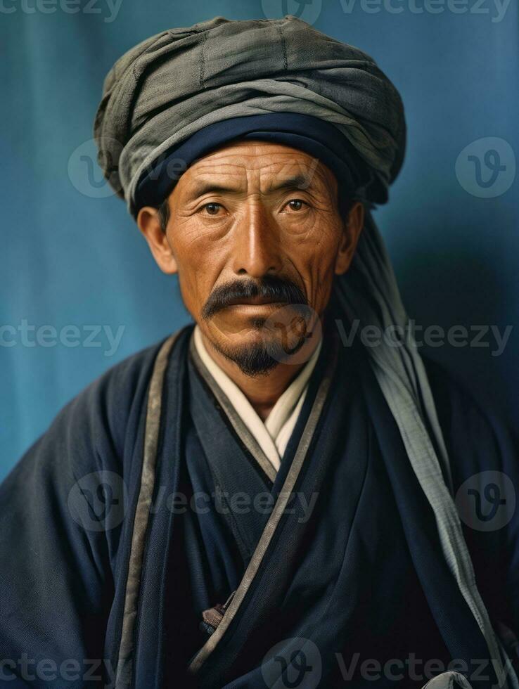 Asian man from the early 1900s colored old photo AI Generative