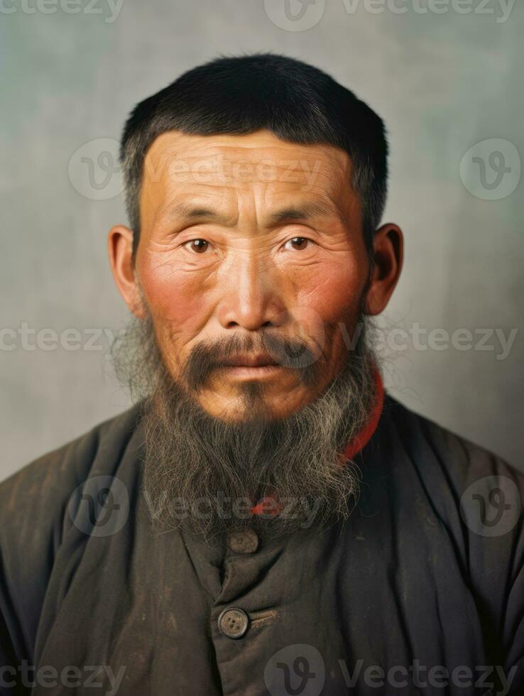 Asian man from the early 1900s colored old photo AI Generative