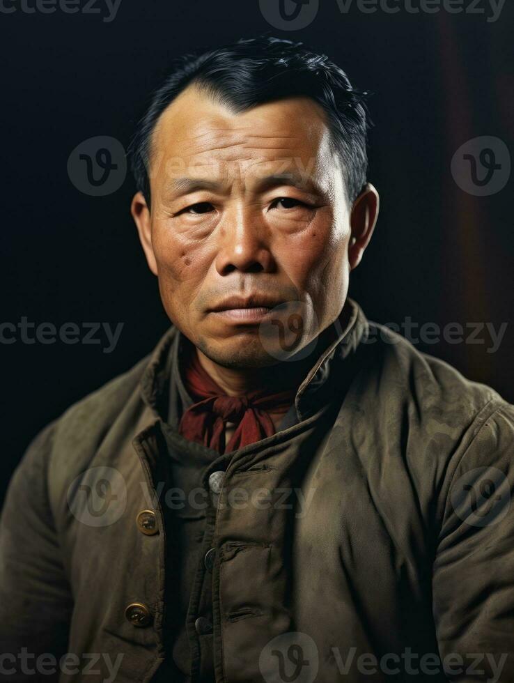 Asian man from the early 1900s colored old photo AI Generative