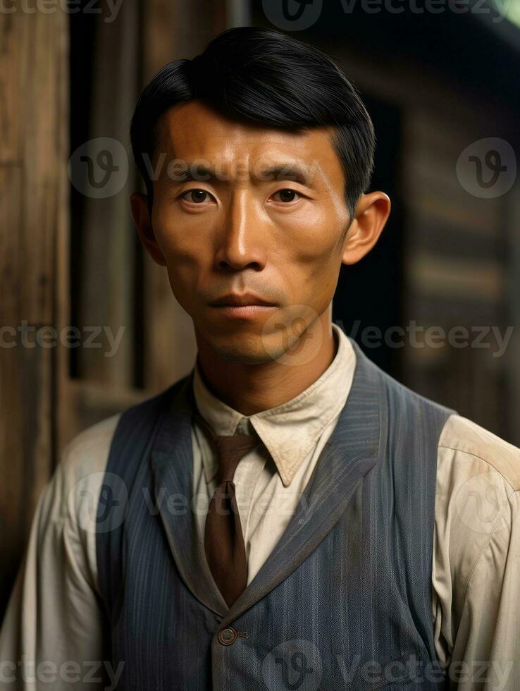 Asian man from the early 1900s colored old photo AI Generative