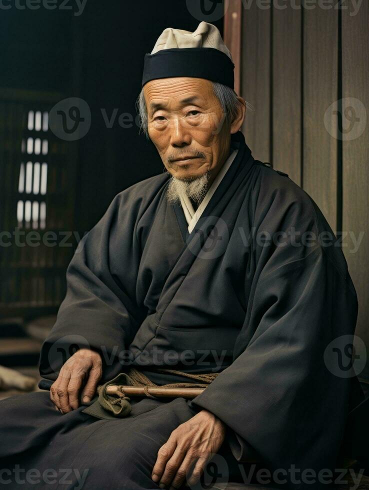 Asian man from the early 1900s colored old photo AI Generative