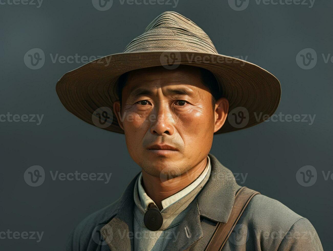 Asian man from the early 1900s colored old photo AI Generative