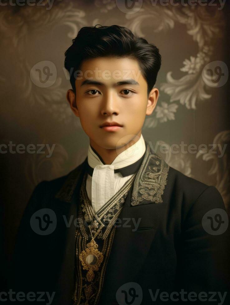 Asian man from the early 1900s colored old photo AI Generative