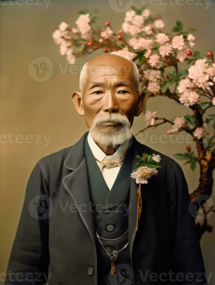 Asian man from the early 1900s colored old photo AI Generative