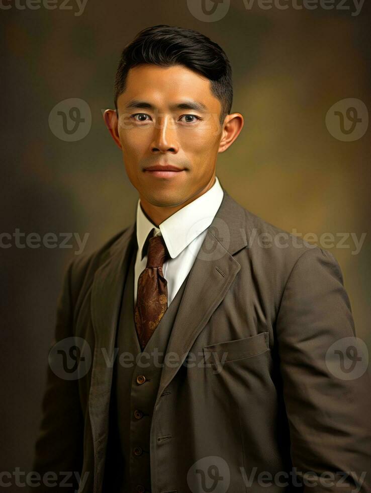 Asian man from the early 1900s colored old photo AI Generative