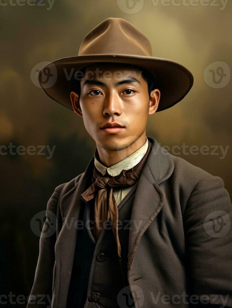 Asian man from the early 1900s colored old photo AI Generative