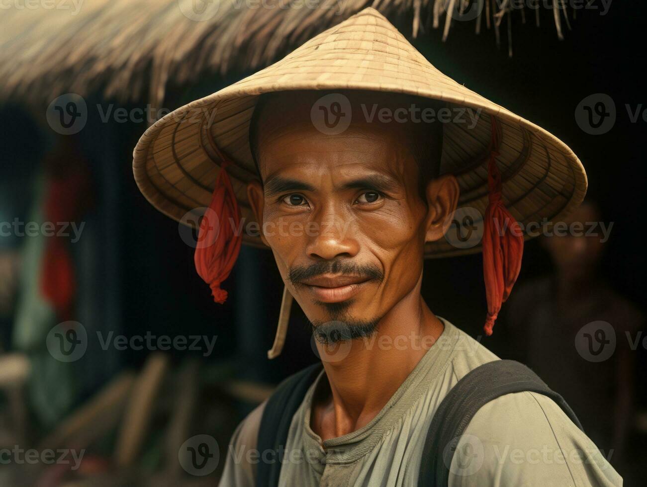 asiático hombre desde el temprano 1900 de colores antiguo foto ai generativo