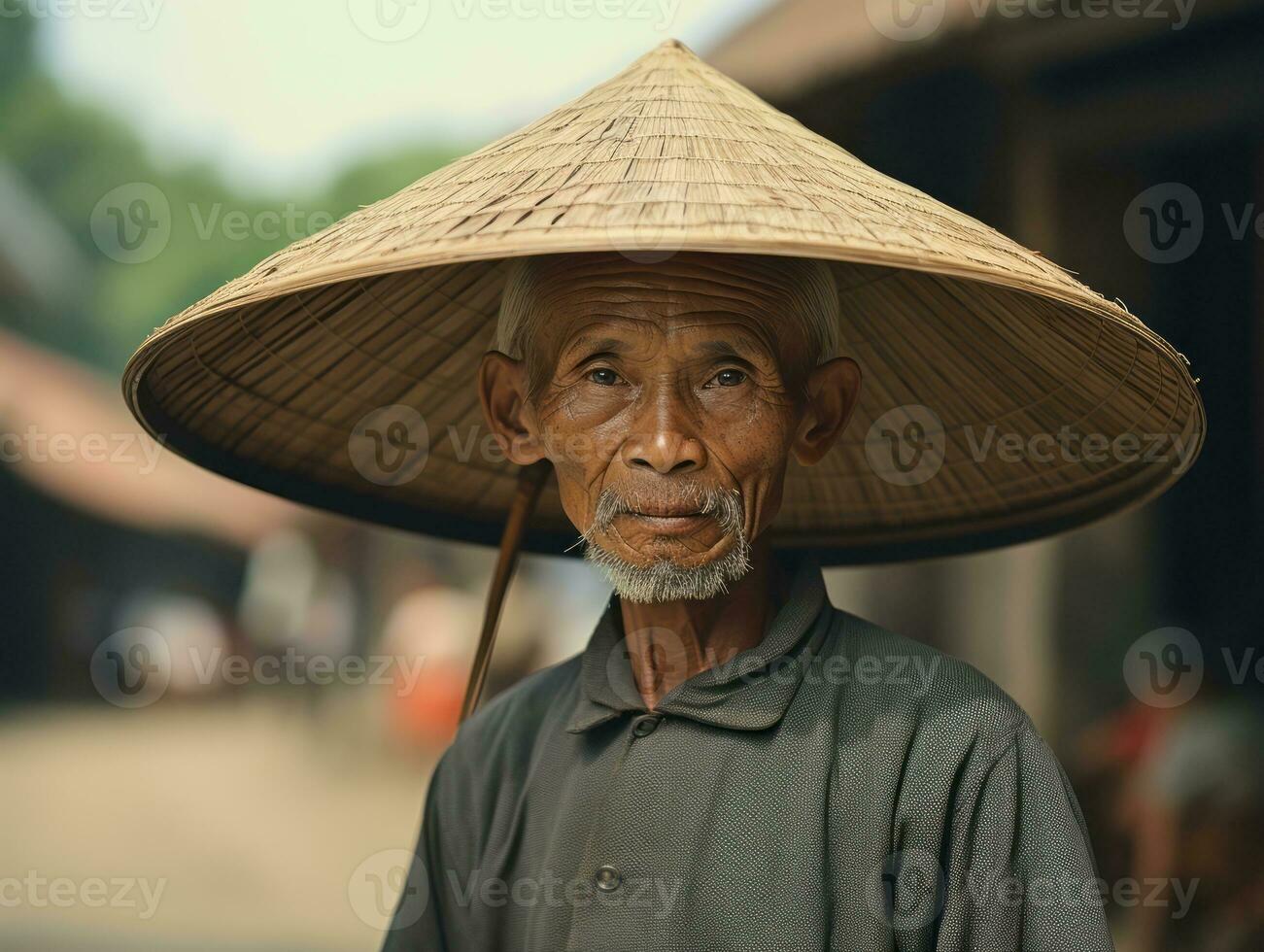 Asian man from the early 1900s colored old photo AI Generative