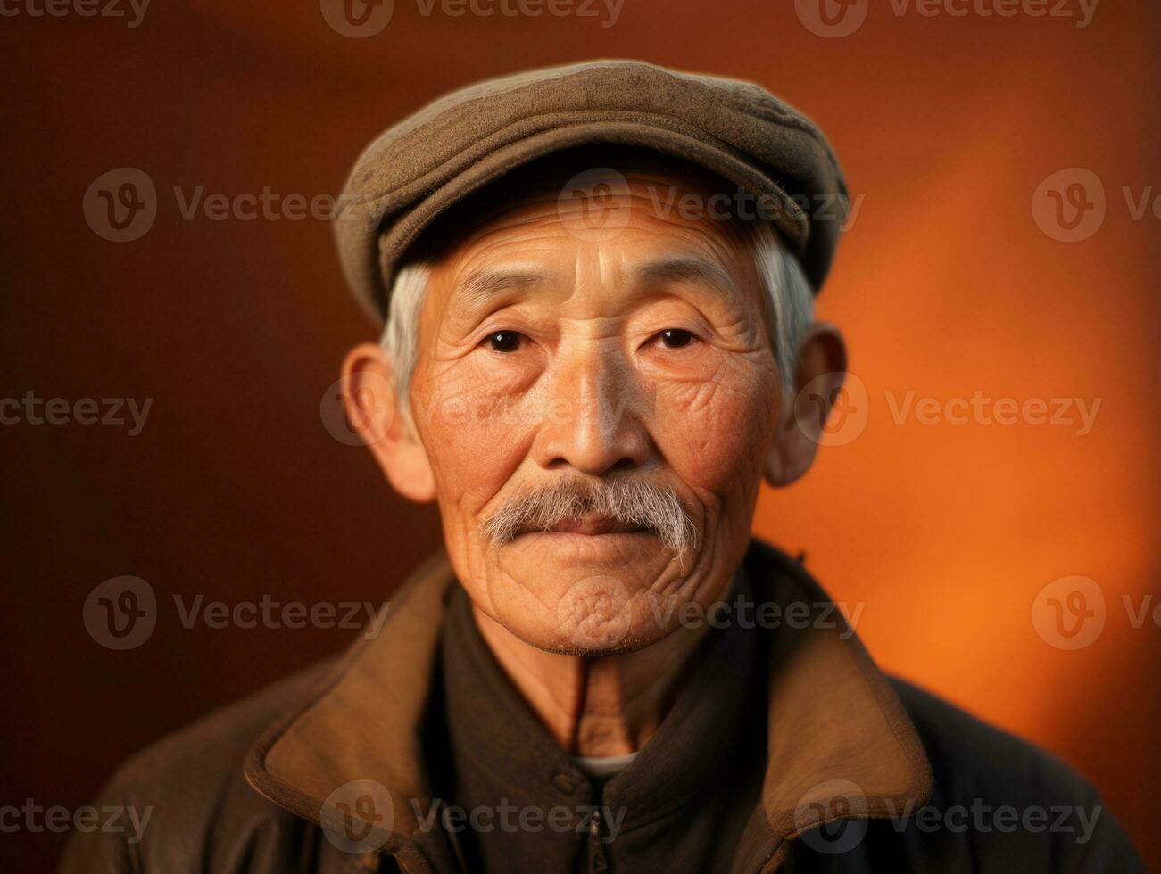 Asian man from the early 1900s colored old photo AI Generative