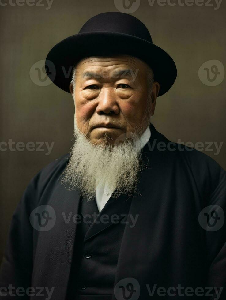 Asian man from the early 1900s colored old photo AI Generative