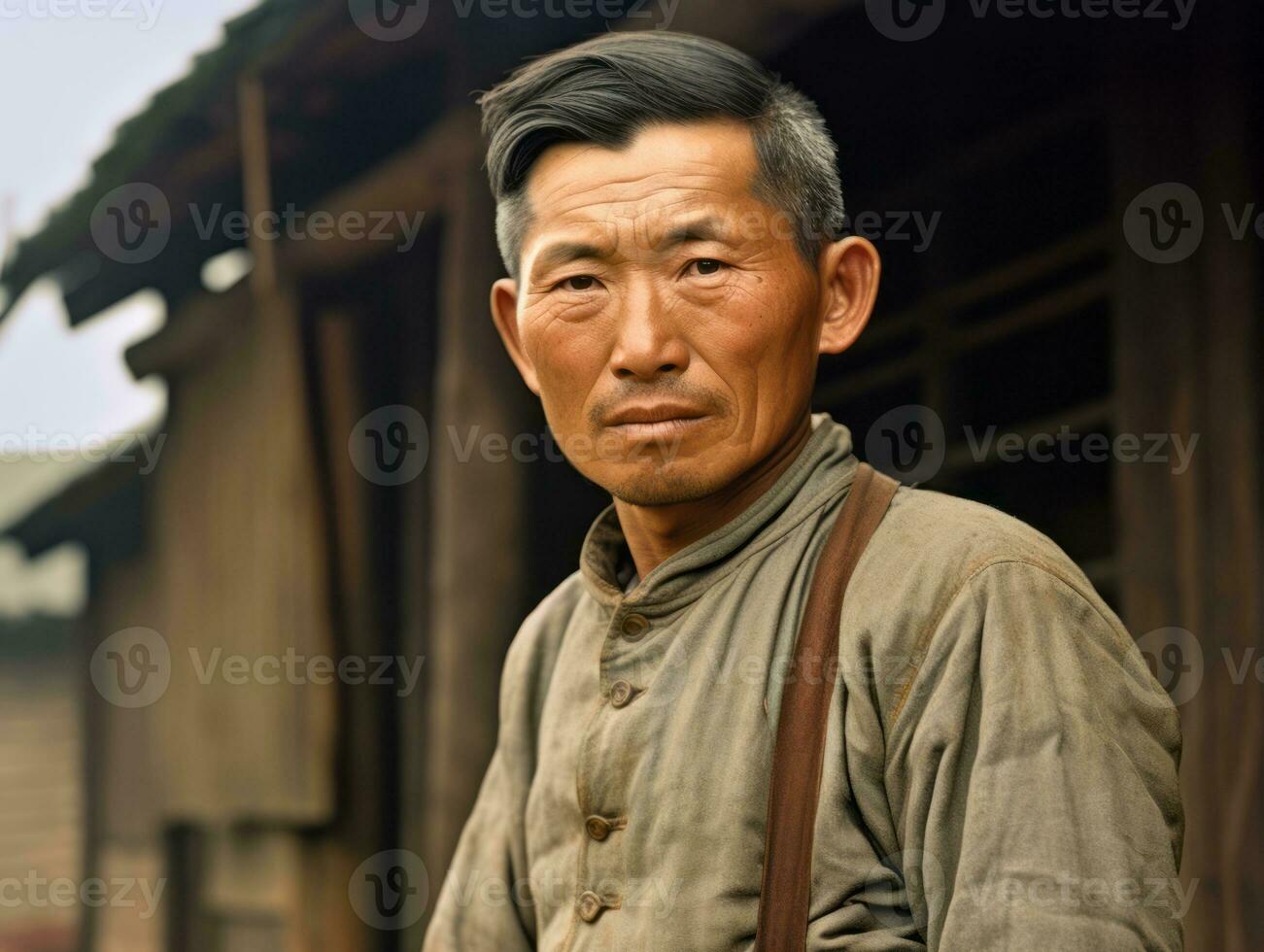Asian man from the early 1900s colored old photo AI Generative