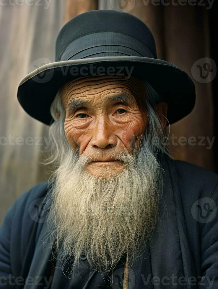 Asian man from the early 1900s colored old photo AI Generative