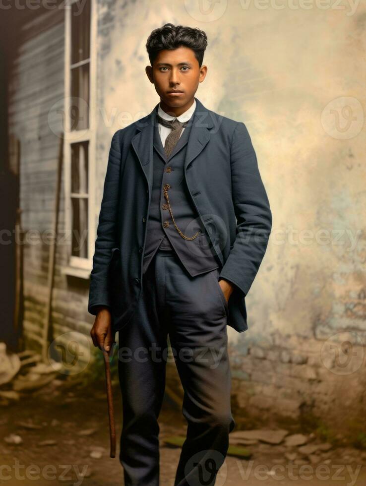 Asian man from the early 1900s colored old photo AI Generative