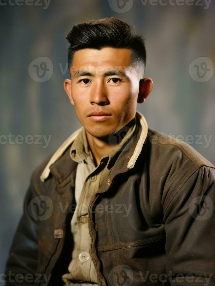 Asian man from the early 1900s colored old photo AI Generative
