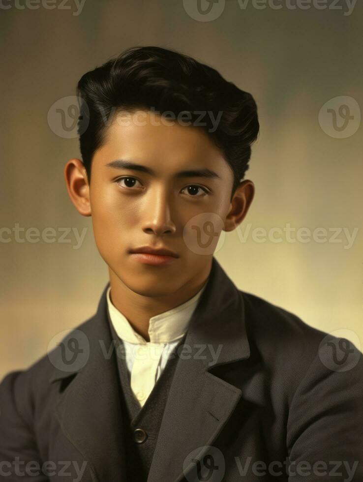 Asian man from the early 1900s colored old photo AI Generative