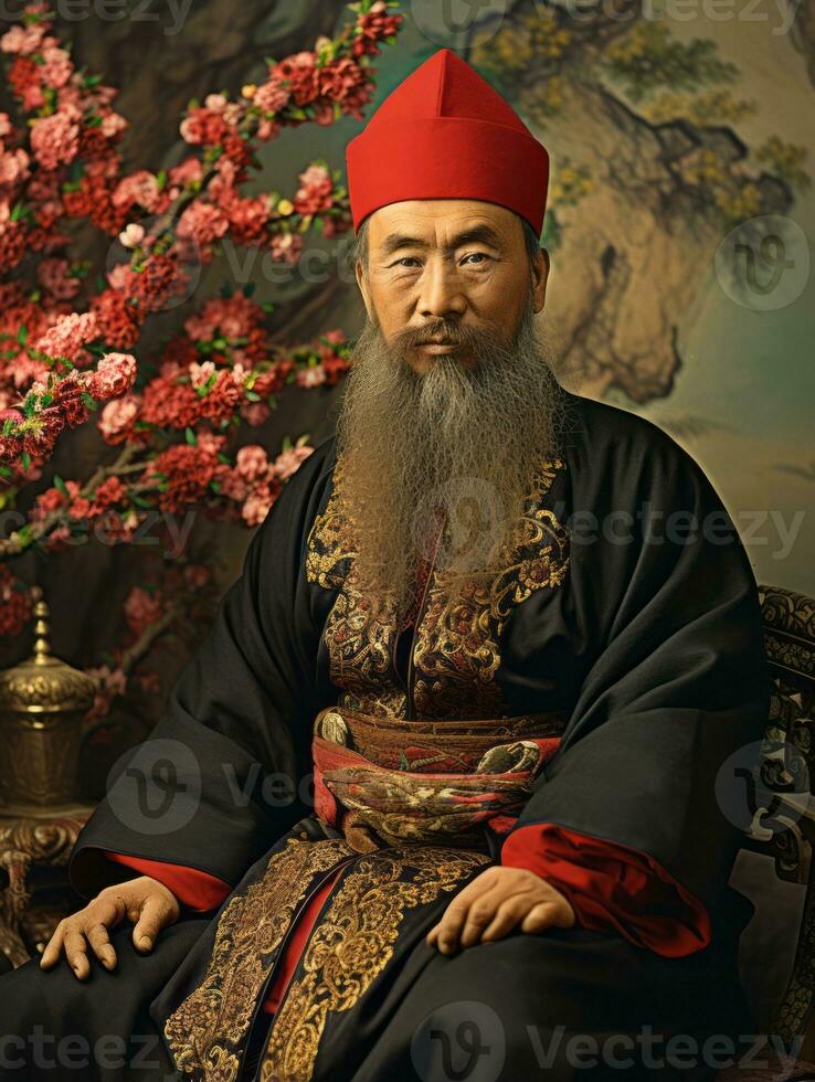 Asian man from the early 1900s colored old photo AI Generative