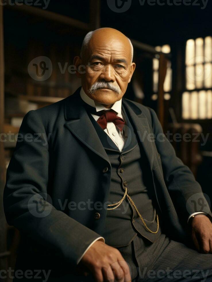 Asian man from the early 1900s colored old photo AI Generative