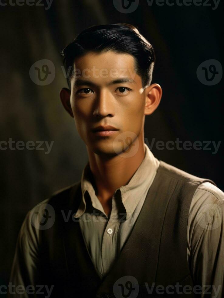 Asian man from the early 1900s colored old photo AI Generative