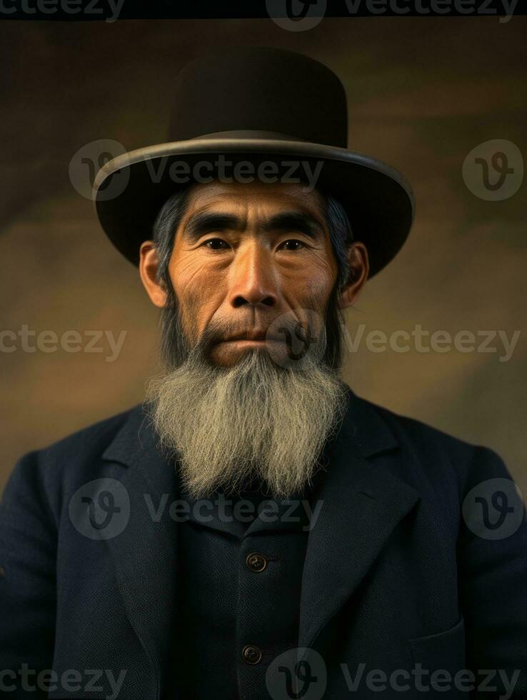 Asian man from the early 1900s colored old photo AI Generative