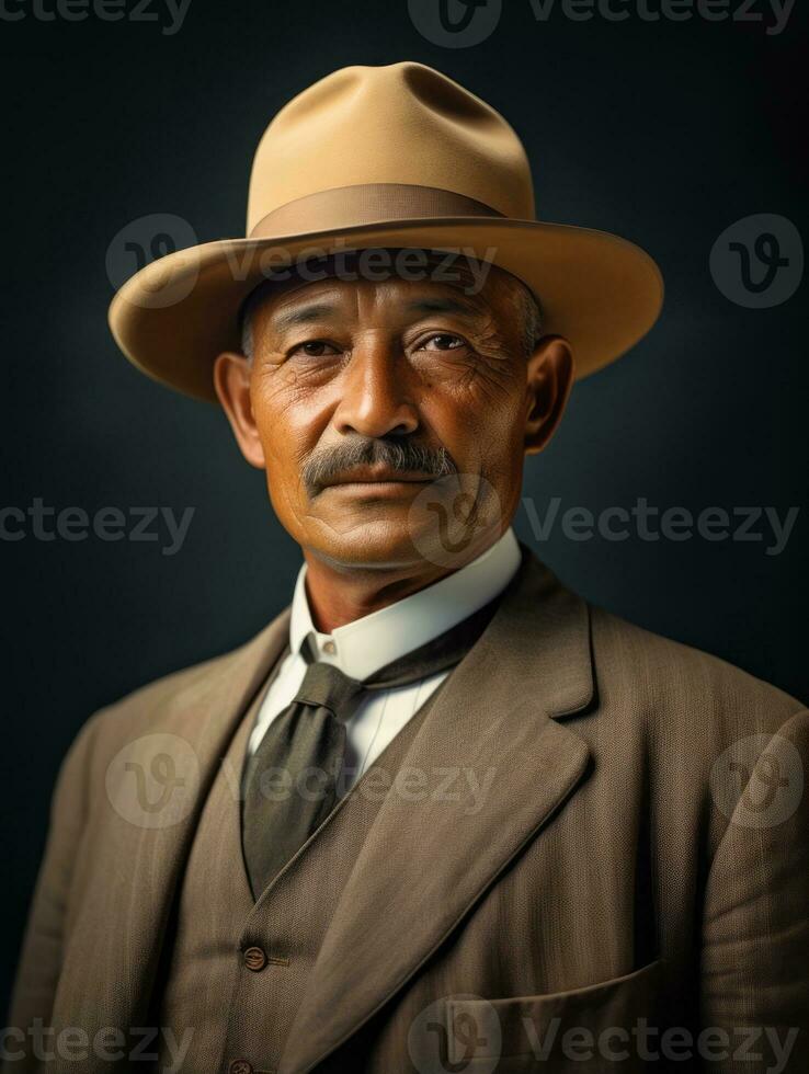 Asian man from the early 1900s colored old photo AI Generative