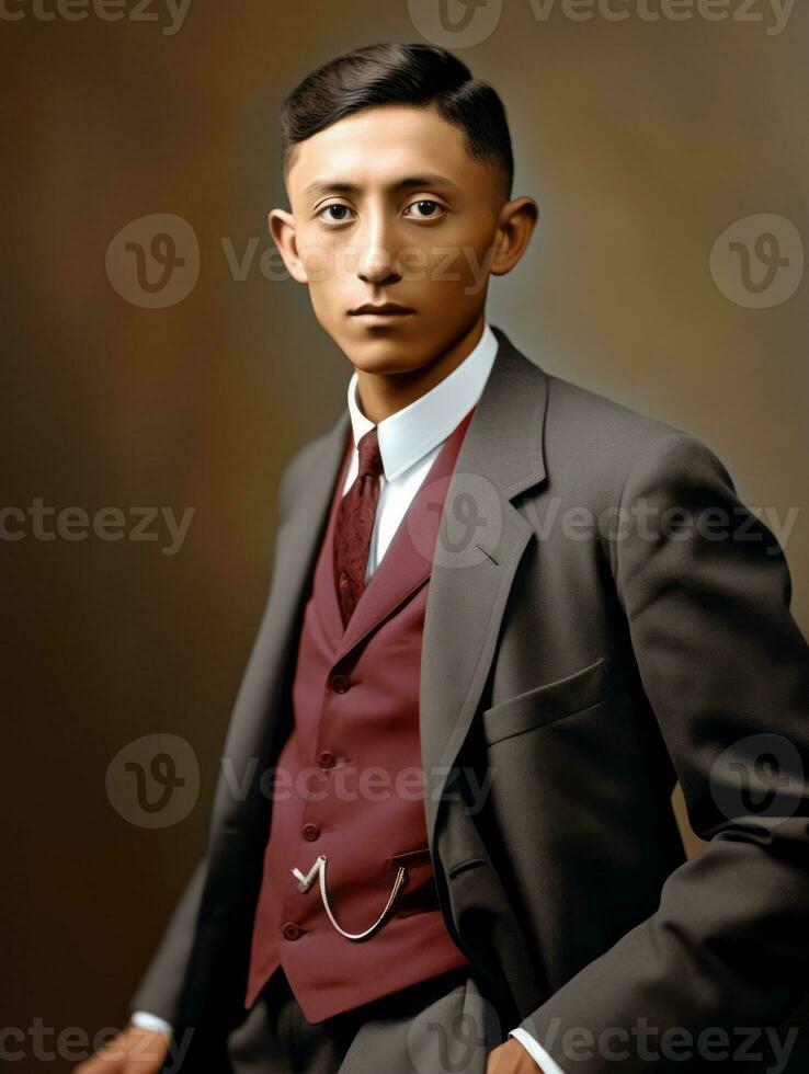 Asian man from the early 1900s colored old photo AI Generative