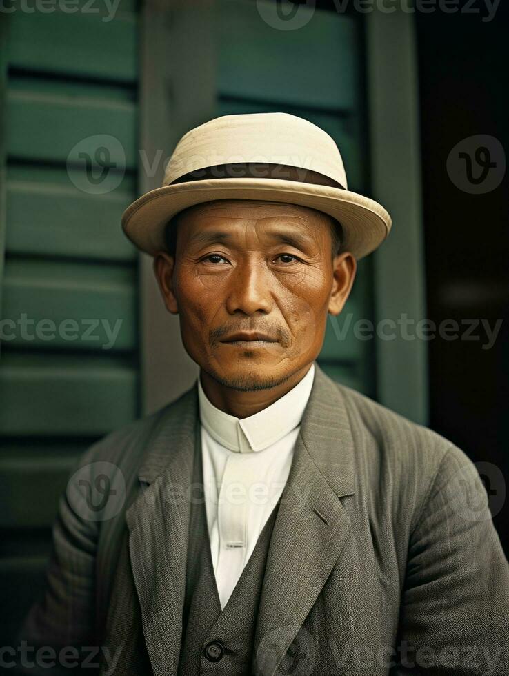 Asian man from the early 1900s colored old photo AI Generative