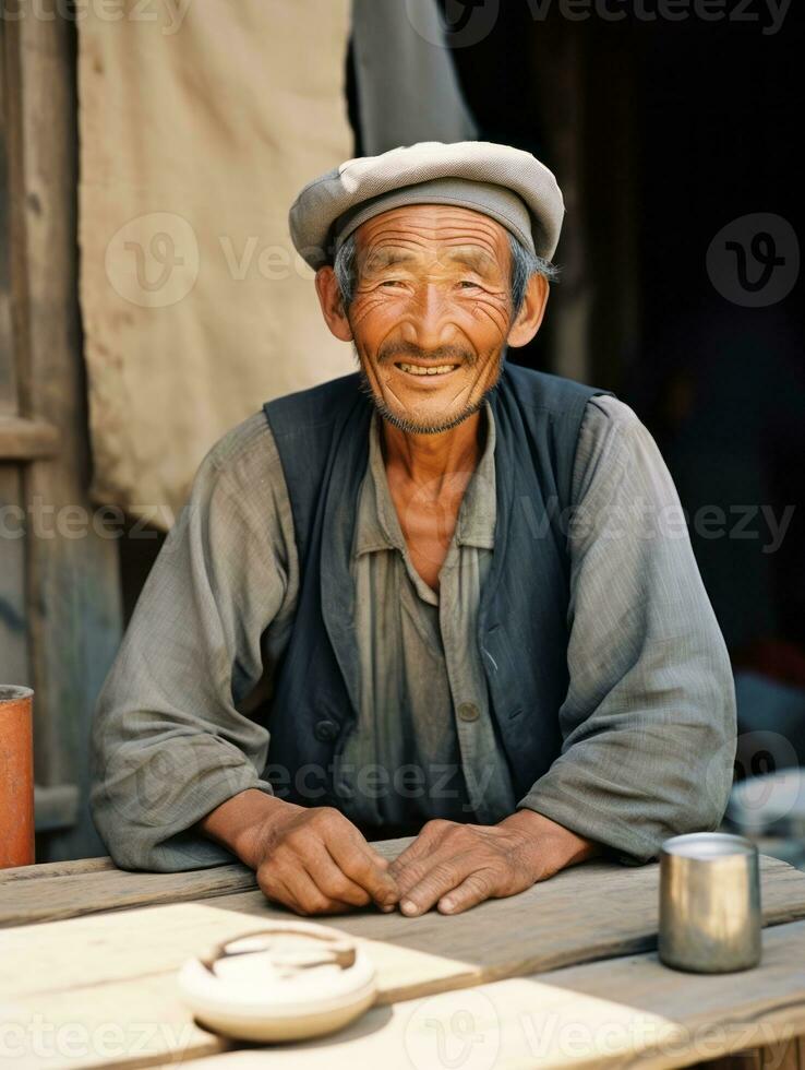 Asian man from the early 1900s colored old photo AI Generative