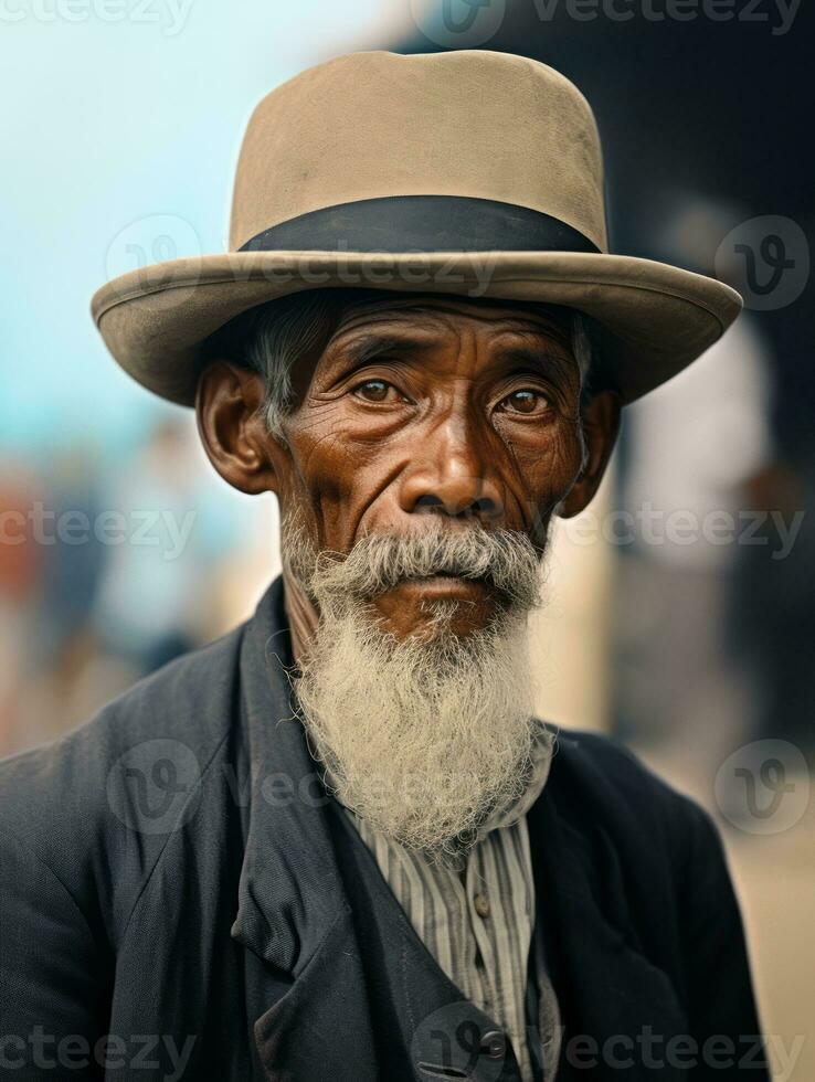 Asian man from the early 1900s colored old photo AI Generative