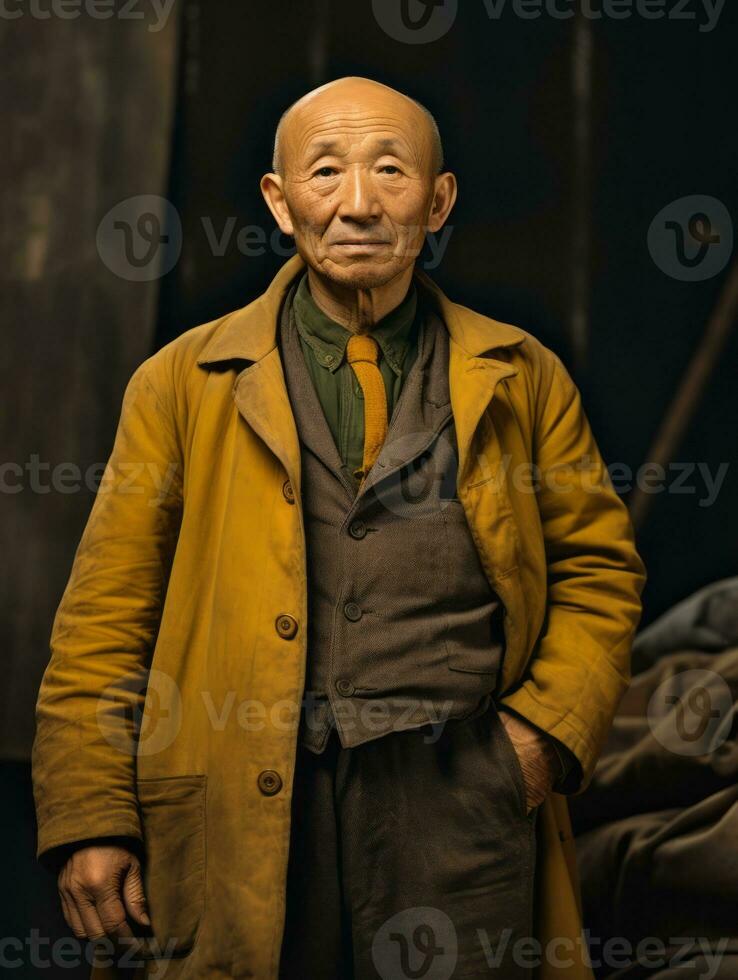 asiático hombre desde el temprano 1900 de colores antiguo foto ai generativo