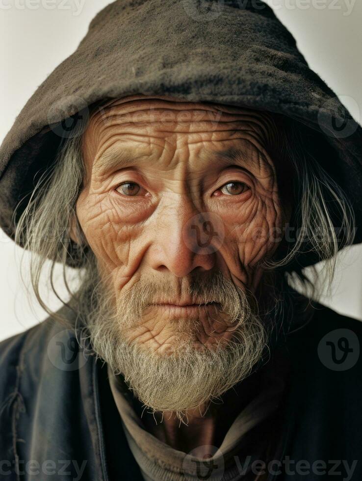 asiático hombre desde el temprano 1900 de colores antiguo foto ai generativo