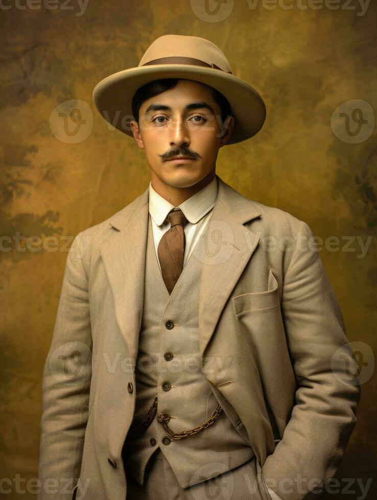 Asian man from the early 1900s colored old photo AI Generative