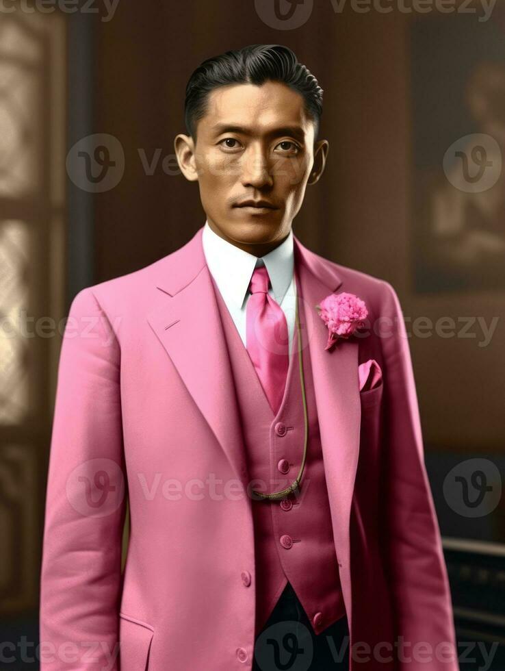 Asian man from the early 1900s colored old photo AI Generative