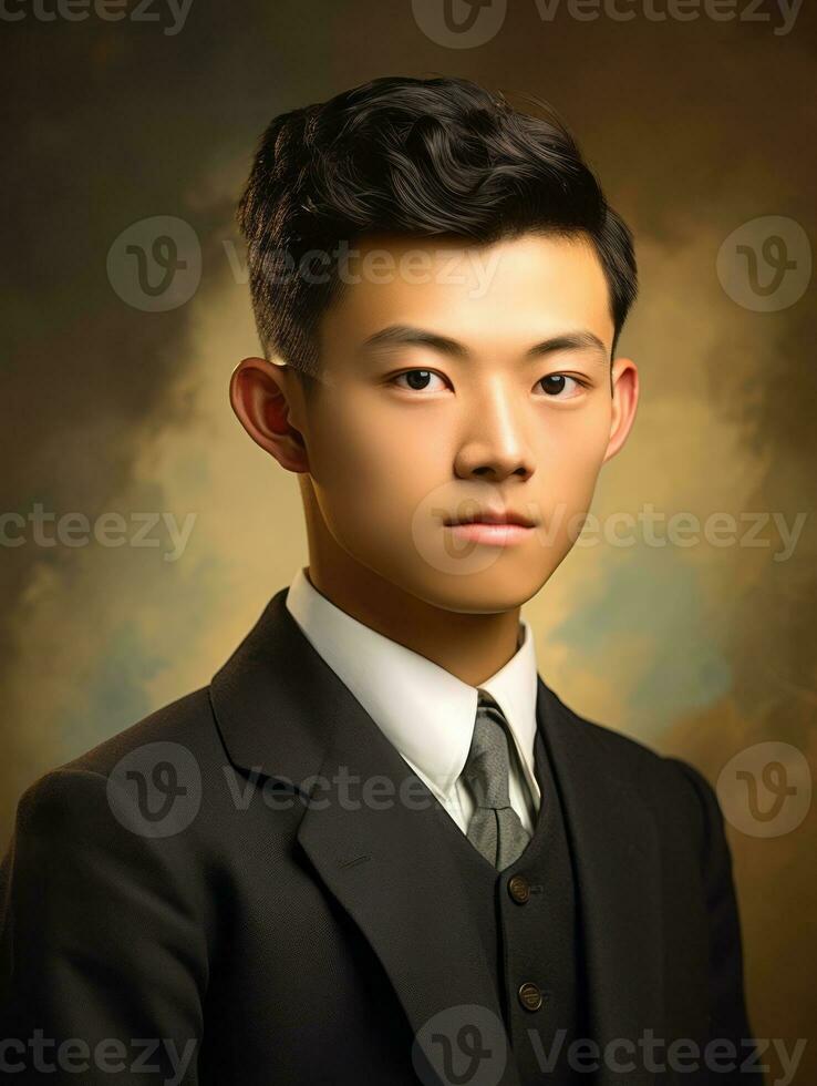 Asian man from the early 1900s colored old photo AI Generative