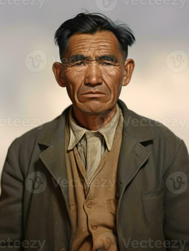 Asian man from the early 1900s colored old photo AI Generative