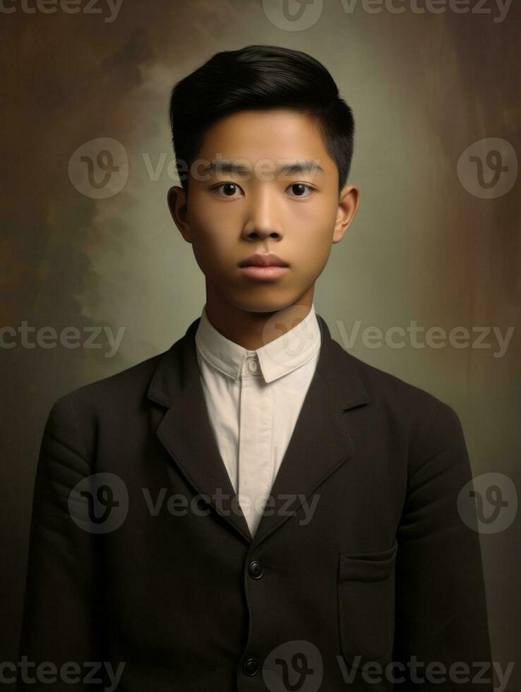 Asian man from the early 1900s colored old photo AI Generative