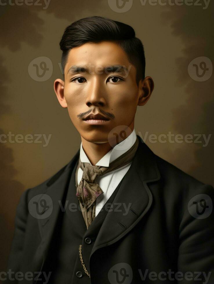 Asian man from the early 1900s colored old photo AI Generative