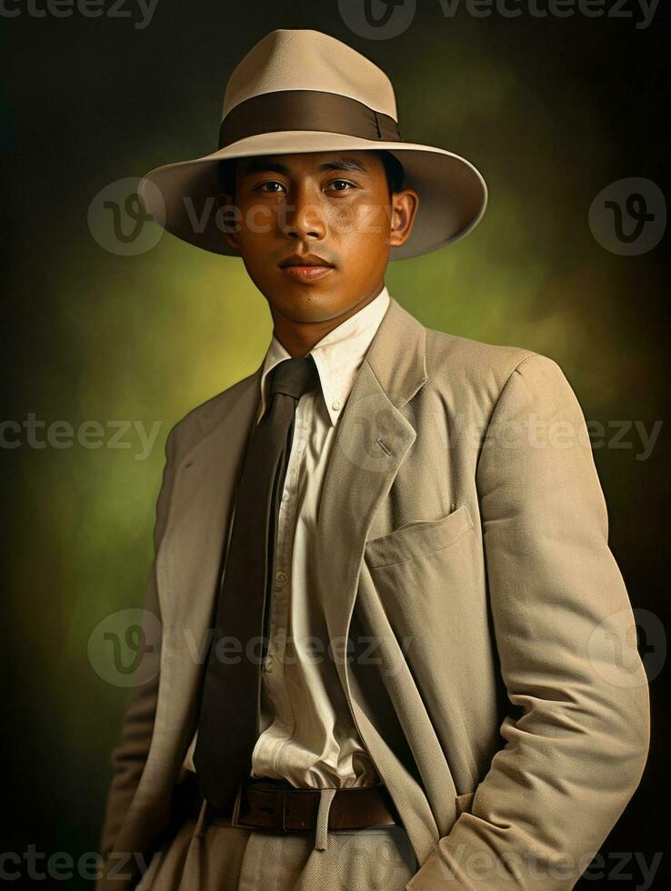 Asian man from the early 1900s colored old photo AI Generative