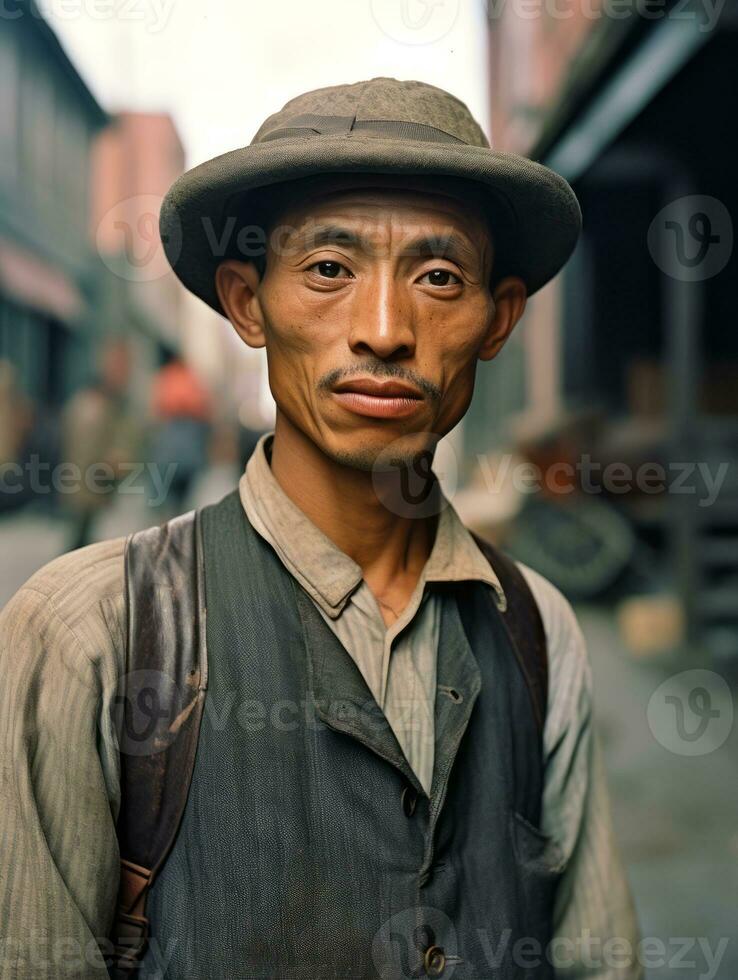 Asian man from the early 1900s colored old photo AI Generative