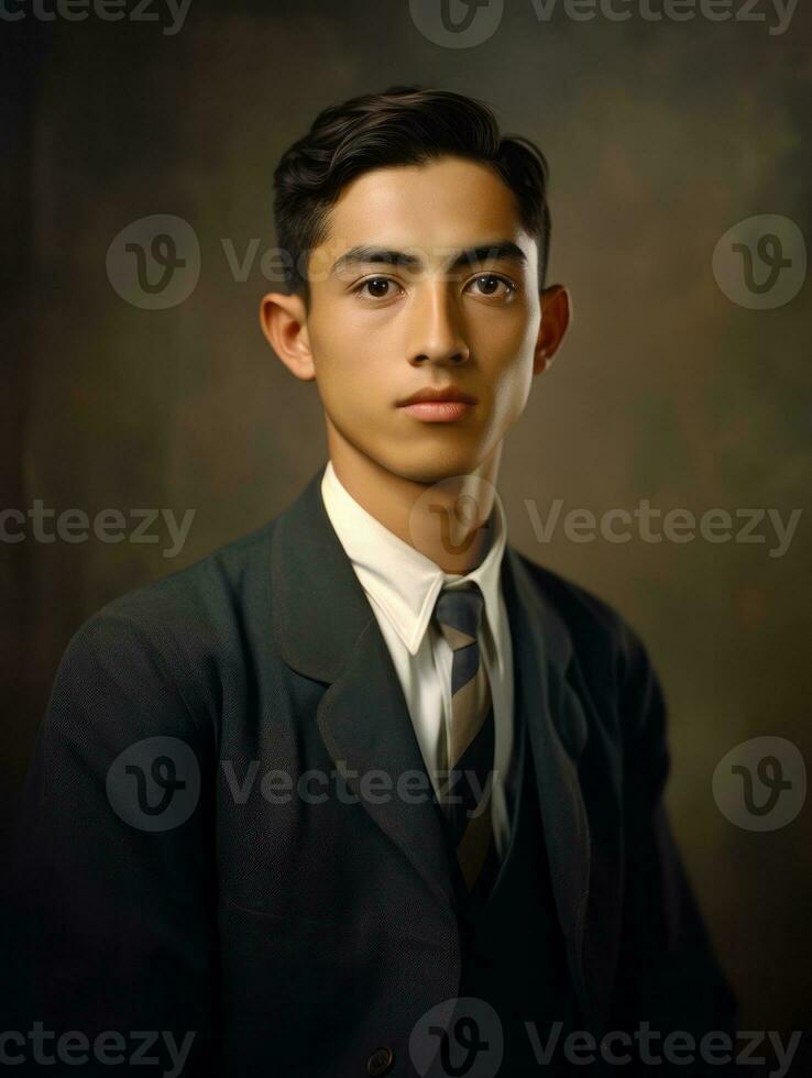 Asian man from the early 1900s colored old photo AI Generative