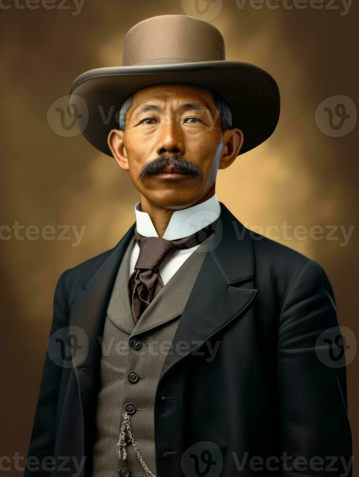 Asian man from the early 1900s colored old photo AI Generative