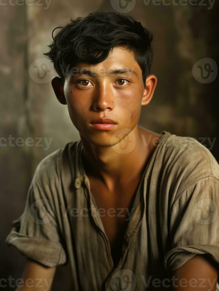 Asian man from the early 1900s colored old photo AI Generative