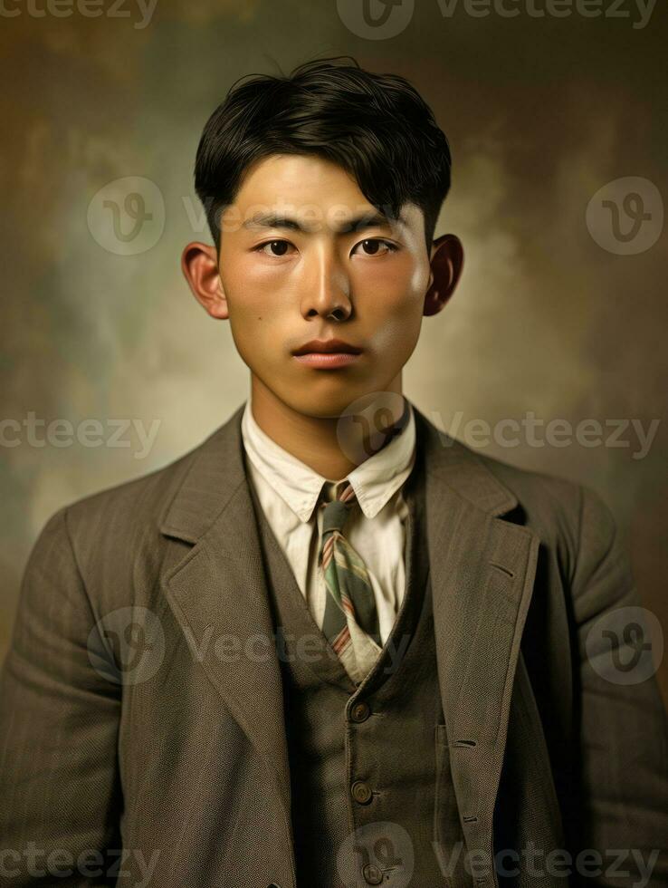 Asian man from the early 1900s colored old photo AI Generative